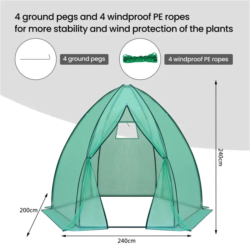 BukkitBow – Polytunnel Tuinkas – Winterproof Tunnel voor Groenten Teelt – Compacte Tuinkas met Groot Luik en Raam - 240X240X200CM