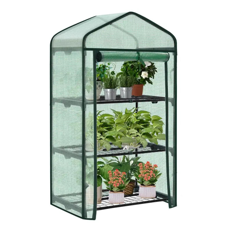 BukkitBow – Polytunnel Tuinkas – Winterproof Tunnel voor Groenten Teelt – Compacte Tuinkas met Groot Luik en 3 Bloemen Planken - 69X125X49CM