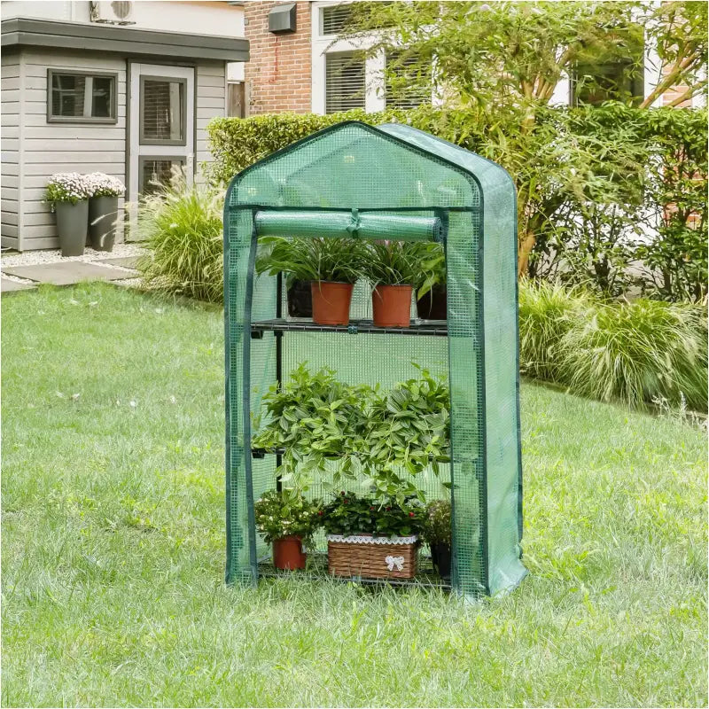 BukkitBow – Polytunnel Tuinkas – Winterproof Tunnel voor Groenten Teelt – Compacte Tuinkas met Groot Luik en 3 Bloemen Planken - 69X125X49CM