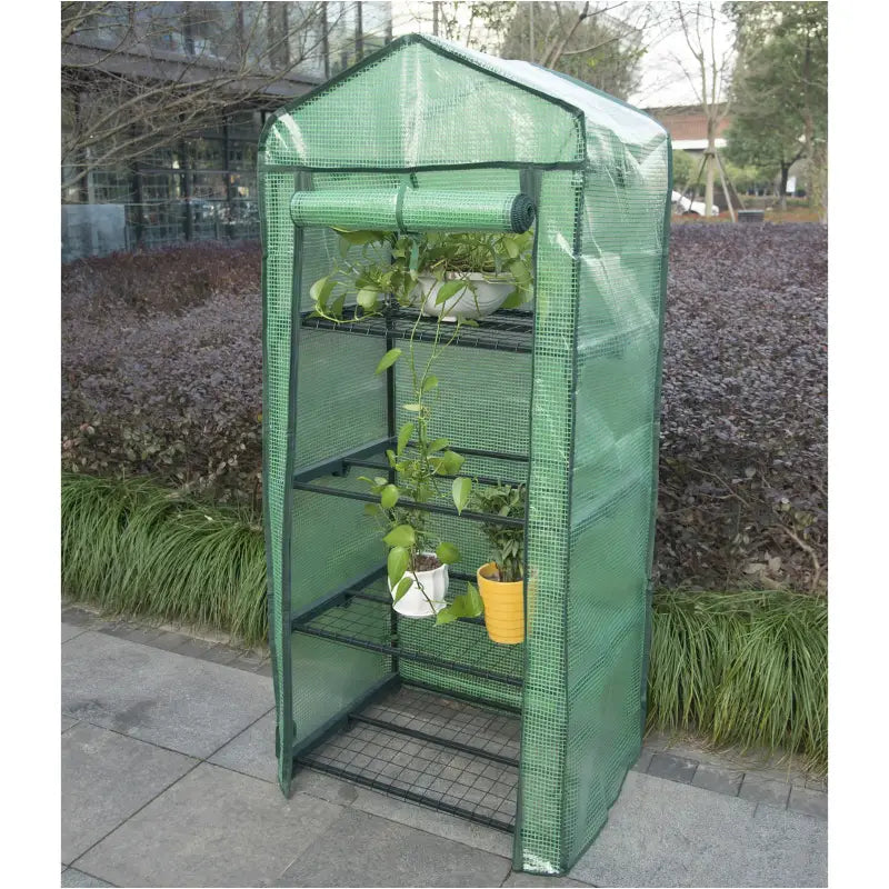 BukkitBow – Polytunnel Tuinkas – Winterproof Tunnel voor Groenten Teelt – Compacte Tuinkas met Groot Luik en 4 Bloemen Planken - 69X49X158CM