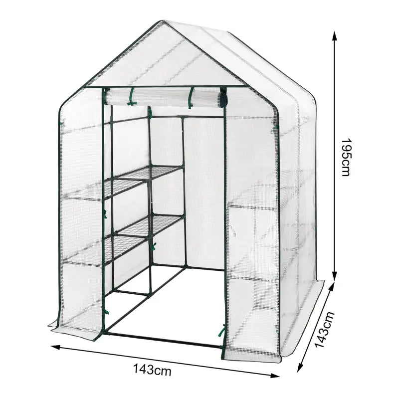 BukkitBow – Polytunnel Tuinkas – Winterproof Tunnel voor Groenten Teelt – Compacte Tuinkas met Groot Luik en 3 Bloemen Planken - 143x143x195CM