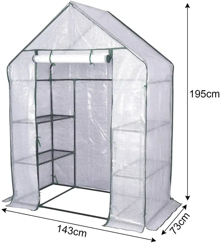 BukkitBow – Polytunnel Tuinkas – Winterproof Tunnel voor Groenten Teelt – Compacte Tuinkas met Groot Luik en 3 Bloemen Planken - 143x73x195CM