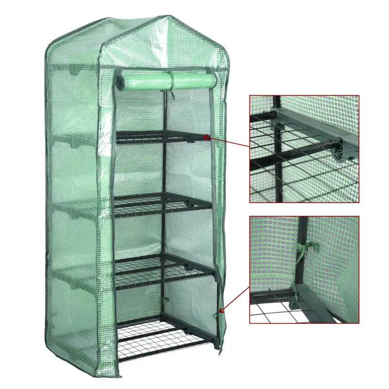 BukkitBow – Polytunnel Tuinkas – Winterproof Tunnel voor Groenten Teelt – Compacte Tuinkas met Groot Luik en 4 Bloemen Planken - 69X49X158CM