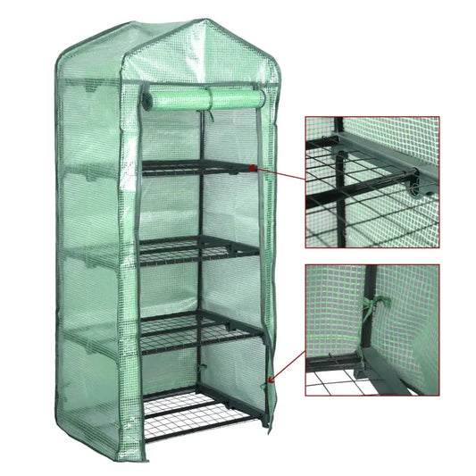BukkitBow – Polytunnel Tuinkas – Winterproof Tunnel voor Groenten Teelt – Compacte Tuinkas met Groot Luik en 4 Bloemen Planken - 69X49X158CM