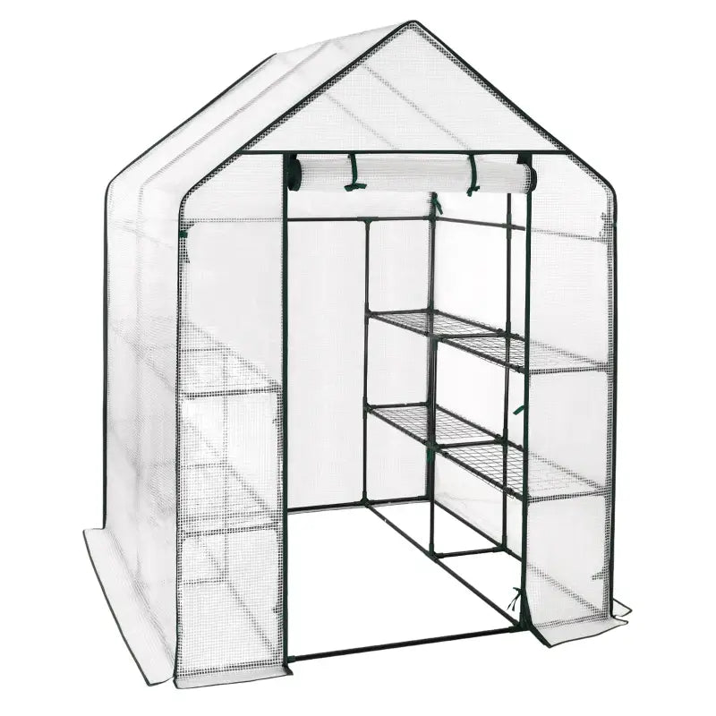 BukkitBow – Polytunnel Tuinkas – Winterproof Tunnel voor Groenten Teelt – Compacte Tuinkas met Groot Luik en 3 Bloemen Planken - 143x143x195CM