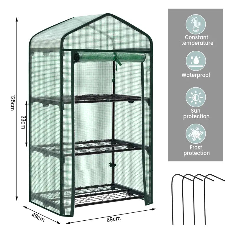 BukkitBow – Polytunnel Tuinkas – Winterproof Tunnel voor Groenten Teelt – Compacte Tuinkas met Groot Luik en 3 Bloemen Planken - 69X125X49CM