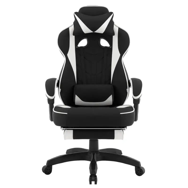 BukkitBow - Racing Gaming Stoel - Stof of Fluweel - met Rug/Nekkussen en Voetensteun - 49CM Hoog