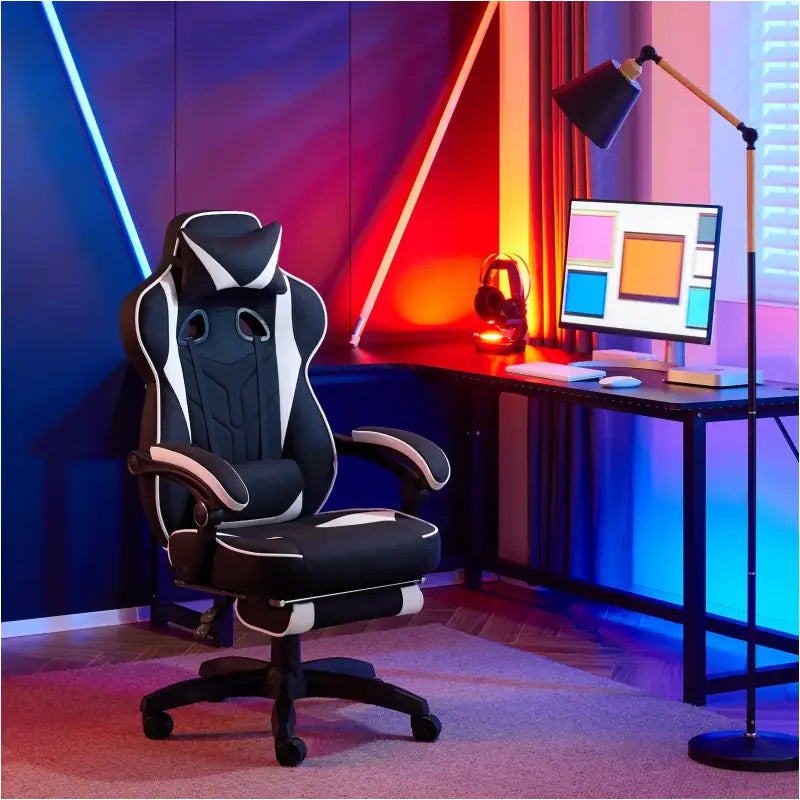 BukkitBow - Racing Gaming Stoel - Stof of Fluweel - met Rug/Nekkussen en Voetensteun - 49CM Hoog