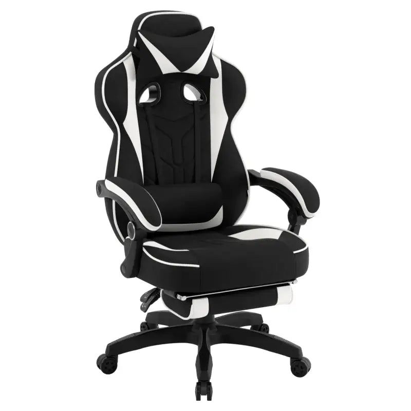 BukkitBow - Racing Gaming Stoel - Stof of Fluweel - met Rug/Nekkussen en Voetensteun - 49CM Hoog