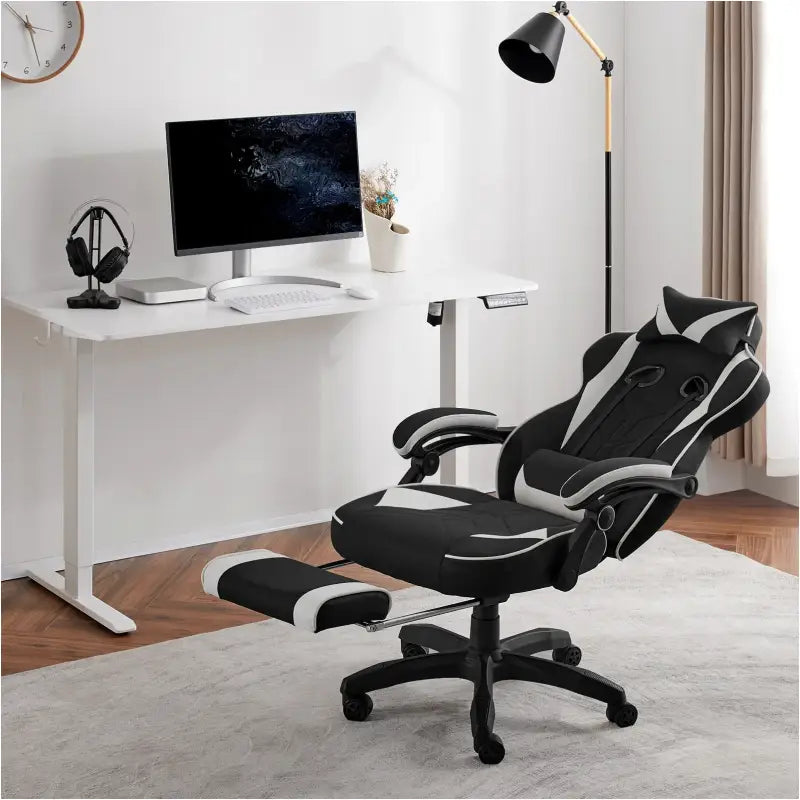 BukkitBow - Racing Gaming Stoel - Stof of Fluweel - met Rug/Nekkussen en Voetensteun - 49CM Hoog