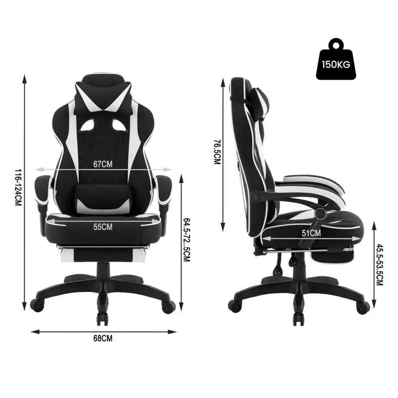 BukkitBow - Racing Gaming Stoel - Stof of Fluweel - met Rug/Nekkussen en Voetensteun - 49CM Hoog