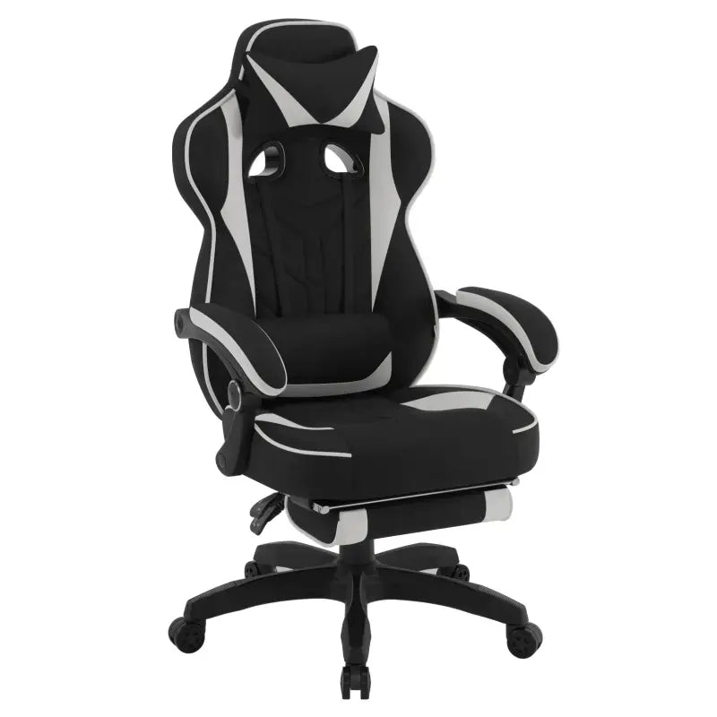 BukkitBow - Racing Gaming Stoel - Stof of Fluweel - met Rug/Nekkussen en Voetensteun - 49CM Hoog