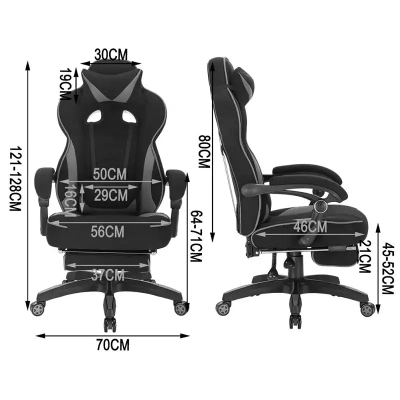 BukkitBow - Racing Gaming Stoel - Stof of Leder - met Rug/Nekkussen en Voetensteun - 45-52CM Hoog