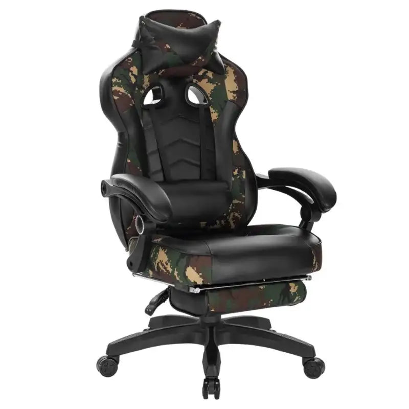 BukkitBow - Racing Gaming Stoel - Stof of Leder - met Rug/Nekkussen en Voetensteun - 45-52CM Hoog
