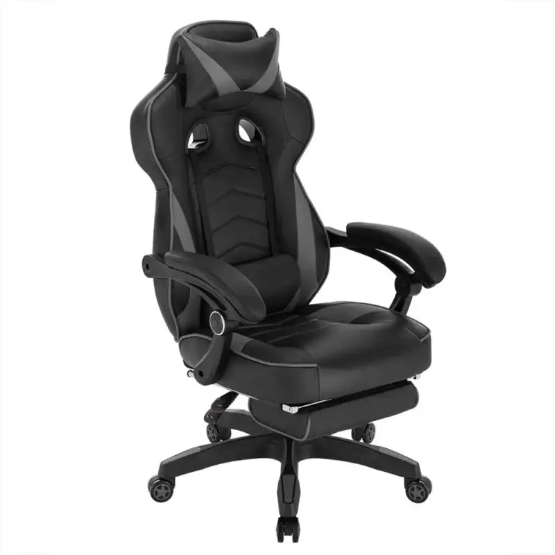 BukkitBow - Racing Gaming Stoel - Stof of Leder - met Rug/Nekkussen en Voetensteun - 45-52CM Hoog