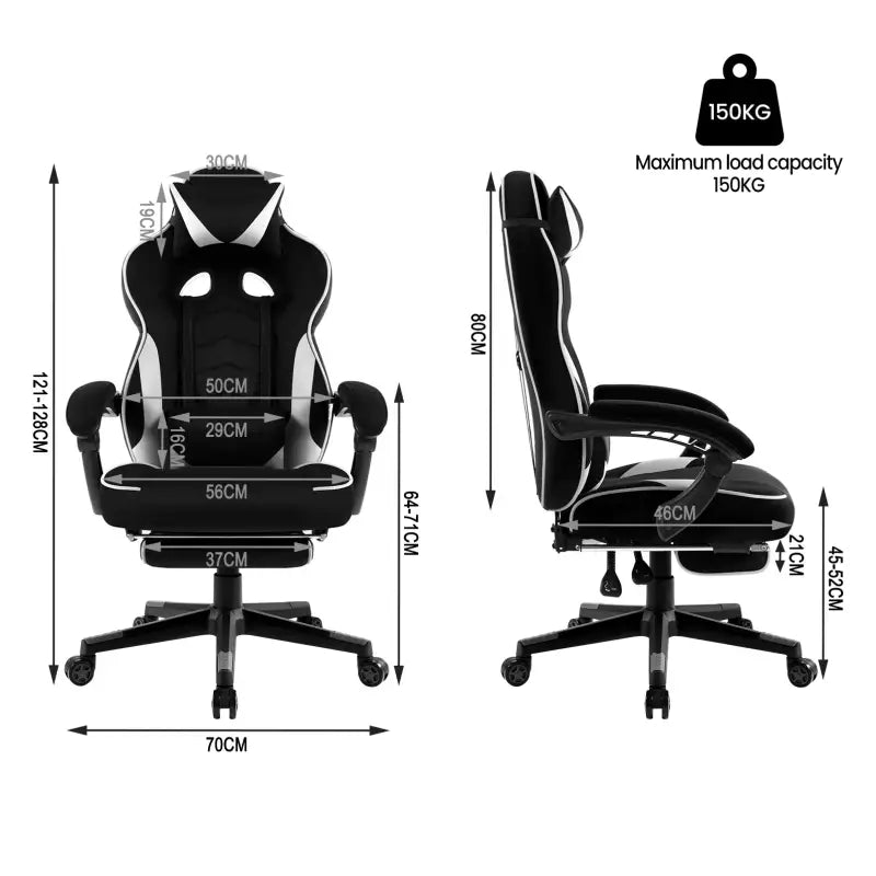 BukkitBow - Racing Gaming Stoel - Stof of Leder - met Rug/Nekkussen en Voetensteun - 45-52CM Hoog