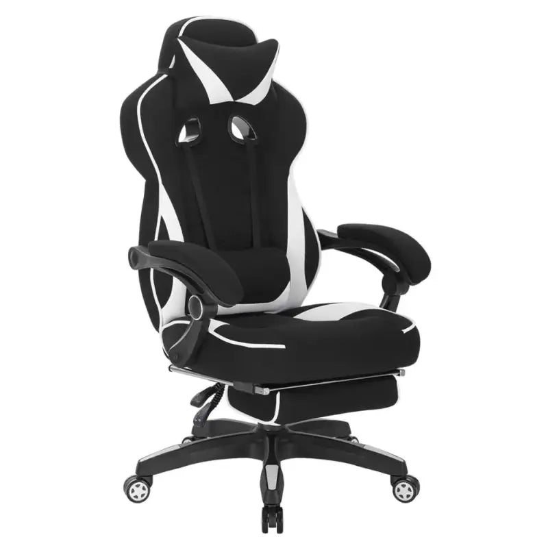 BukkitBow - Racing Gaming Stoel - Stof of Leder - met Rug/Nekkussen en Voetensteun - 45-52CM Hoog
