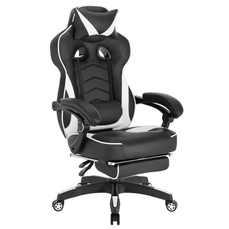 BukkitBow - Racing Gaming Stoel - Stof of Leder - met Rug/Nekkussen en Voetensteun - 45-52CM Hoog