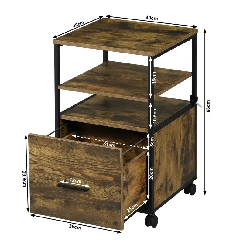 BukkitBow - Rolcontainer - Verrijdbare Archiefkast - 1 Lade en 2 Open Vakken - 40X40X66CM