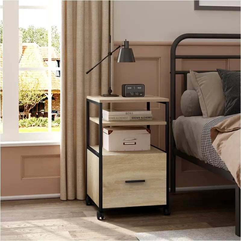 BukkitBow - Rolcontainer - Verrijdbare Archiefkast - 1 Lade en 2 Open Vakken - 40X40X66CM