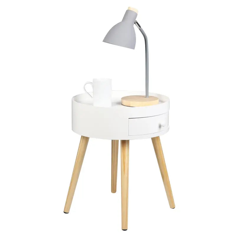 BukkitBow - Rond Nachtkastje - MDF en Massief Hout - Met Lade - Max 10kg Belasting - 38x38x45.5cm