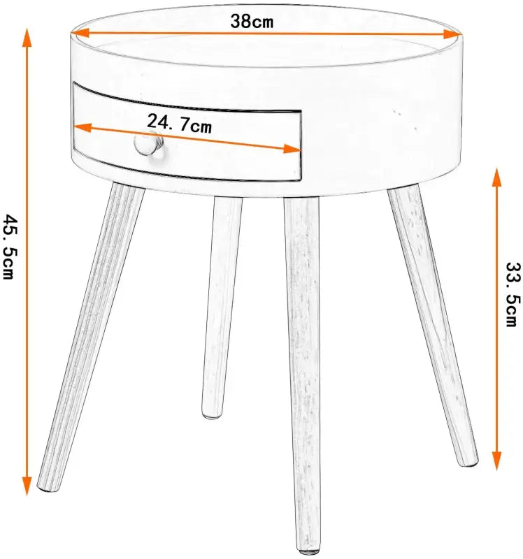 BukkitBow - Rond Nachtkastje - MDF en Massief Hout - Met Lade - Max 10kg Belasting - 38x38x45.5cm