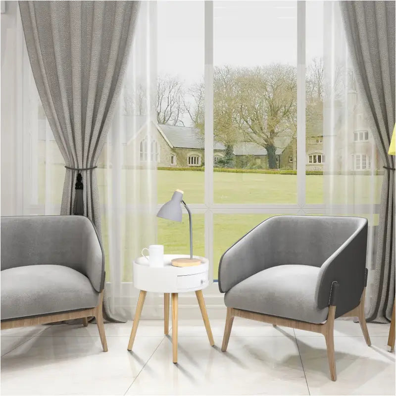 BukkitBow - Rond Nachtkastje - MDF en Massief Hout - Met Lade - Max 10kg Belasting - 38x38x45.5cm