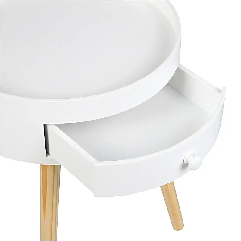 BukkitBow - Rond Nachtkastje - MDF en Massief Hout - Met Lade - Max 10kg Belasting - 38x38x45.5cm