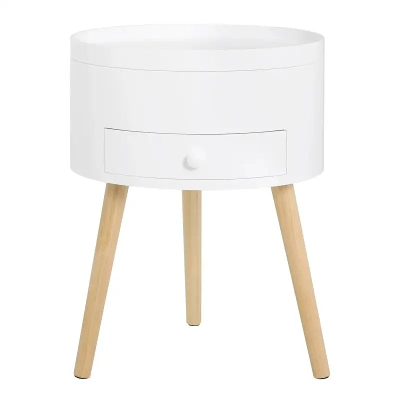 BukkitBow - Rond Nachtkastje - MDF en Massief Hout - Met Lade en Openende Klep - Max 10kg Belasting - 38x38x50cm