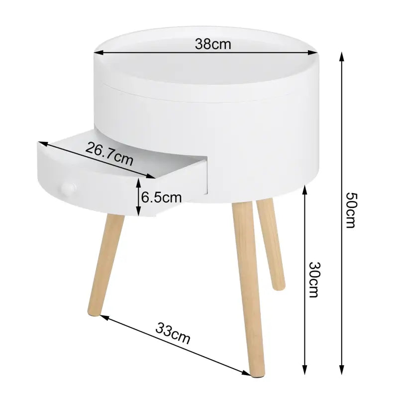 BukkitBow - Rond Nachtkastje - MDF en Massief Hout - Met Lade en Openende Klep - Max 10kg Belasting - 38x38x50cm