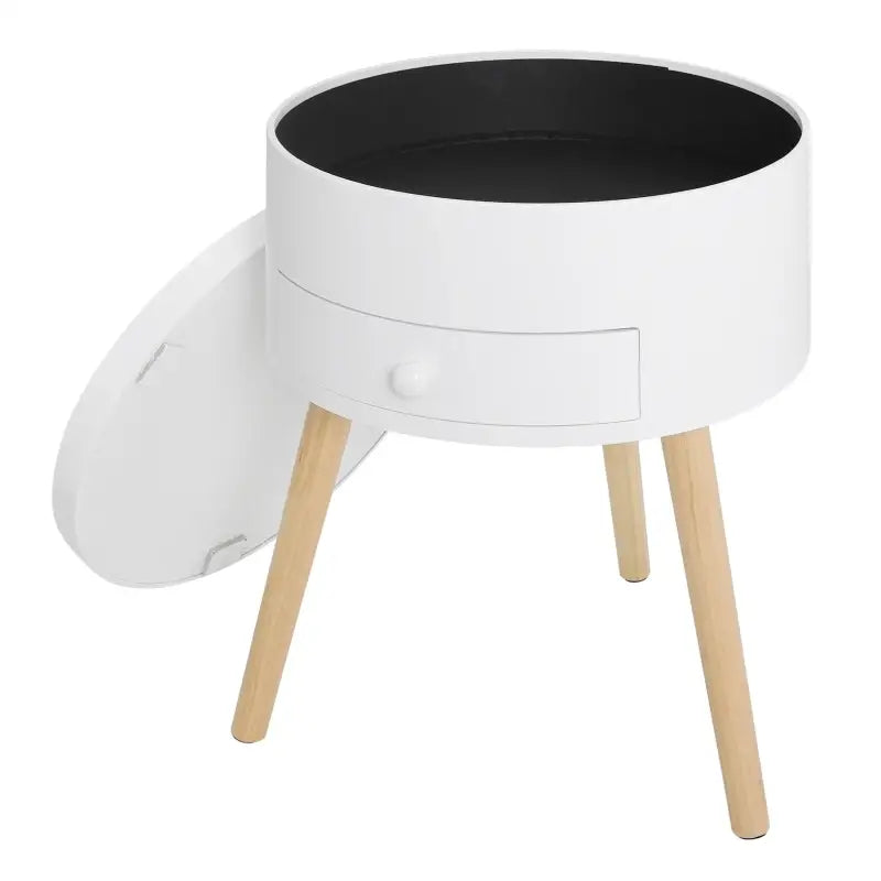 BukkitBow - Rond Nachtkastje - MDF en Massief Hout - Met Lade en Openende Klep - Max 10kg Belasting - 38x38x50cm