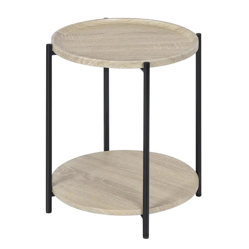 BukkitBow - Ronde Bijzettafel met Dubbele Plank - met Afneembaar Dienblad met Opstaande Rand - Vintage of Eikenhout - 40CM Doorsnede