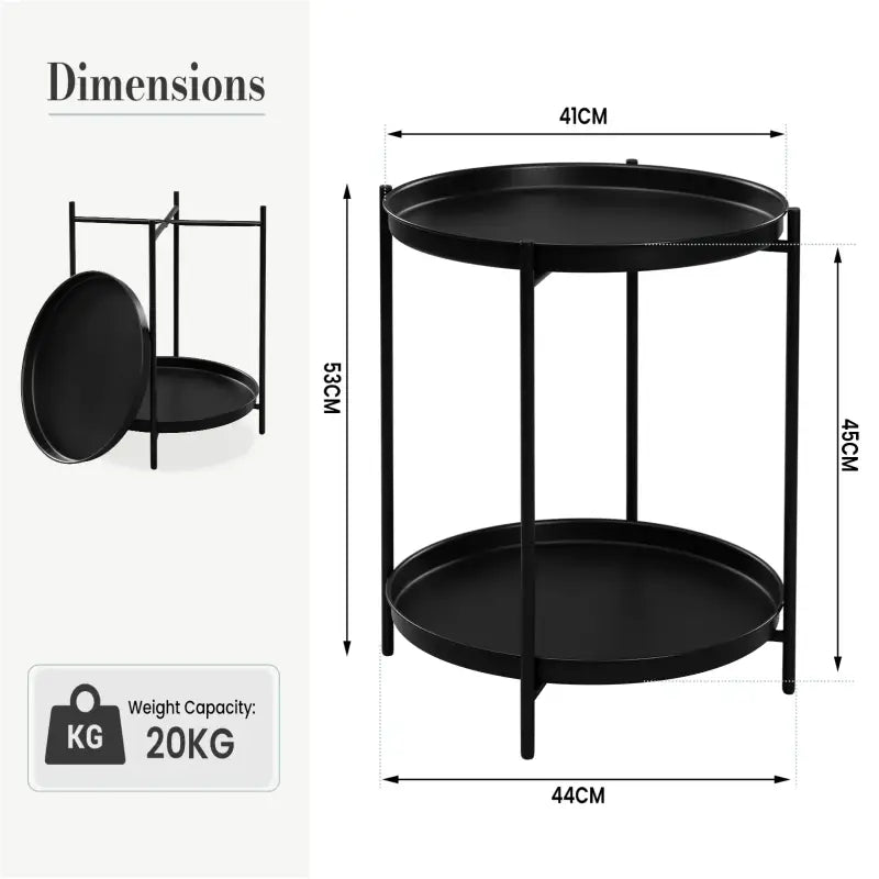 BukkitBow - Ronde Bijzettafel van Metaal - Tafel met Afneembare Dienbladen - 44x53cm