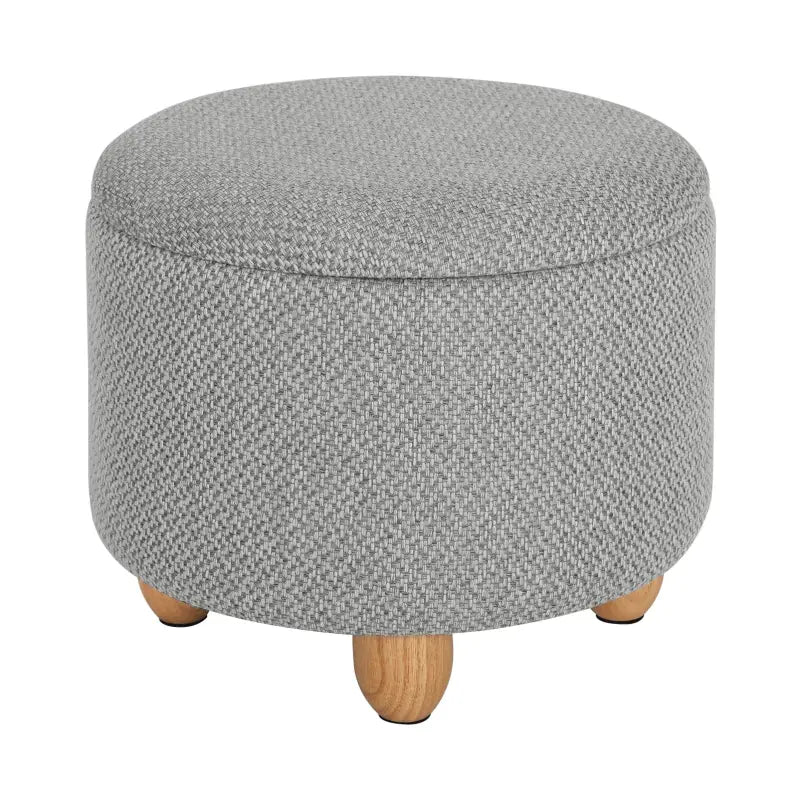 BukkitBow - Ronde Opbergpoef – Poef / Zitkist met Deskel - Voetenbank met Opbergruimte - 39x39x33 cm