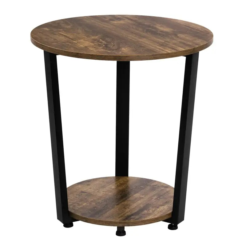 BukkitBow - Ronde Salontafel / Bijzettafel - Moderne Kleine Tafel - met 2 planken - Metalen Zwarte Frame