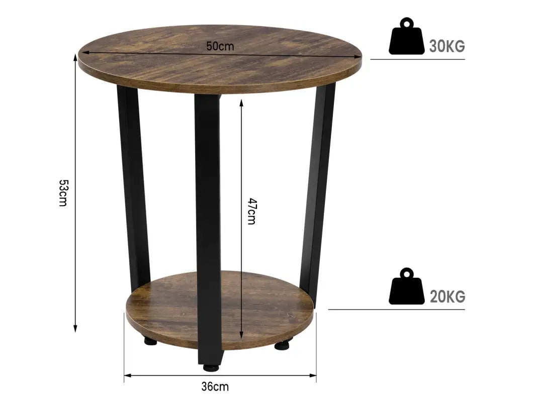 BukkitBow - Ronde Salontafel / Bijzettafel - Moderne Kleine Tafel - met 2 planken - Metalen Zwarte Frame