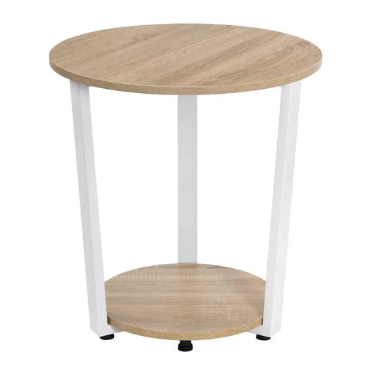 BukkitBow - Ronde Salontafel / Bijzettafel - Moderne Kleine Tafel - met 2 planken - Metalen Zwarte Frame