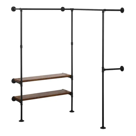 BukkitBow - Ruimtebesparende Hoek Garderobe - Zwart en Vintage Hout - Tot Wel 150 kg Belasting - Industriële en Vintage Stijl - 130.5x187x130.5cm