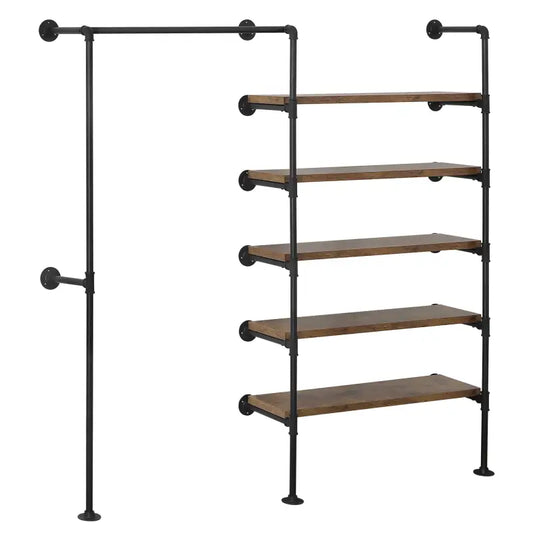 BukkitBow - Ruimtebesparende Muur Garderobe - Zwart met Vintage Hout - Tot Wel 150kg Laadcapaciteit - Industriële Stijl - 187.5x35x184cm