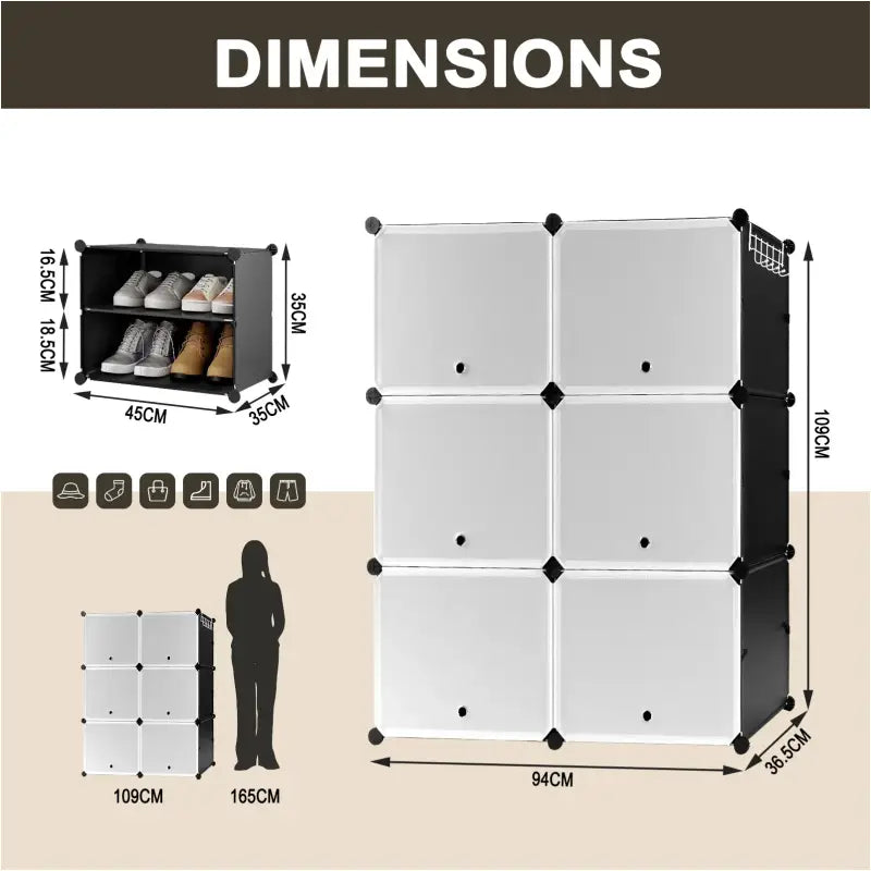 BukkitBow - Schoenenkast Met 6 Compartimenten Zwart/Wit (36,5X94X109CM)