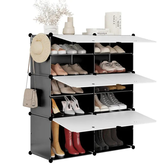 BukkitBow - Schoenenkast Met 6 Compartimenten Zwart/Wit (36,5X94X109CM)