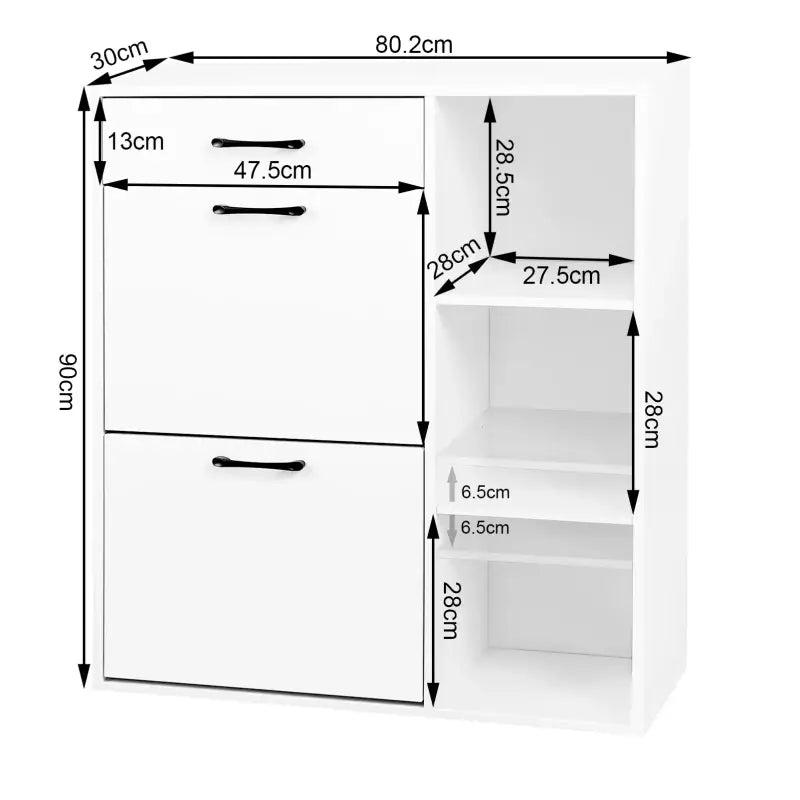 BukkitBow - Schoenenrek / Schoenenkast met Lade en Open Compartimenten - Ruimtebesparend - 80x90x30cm