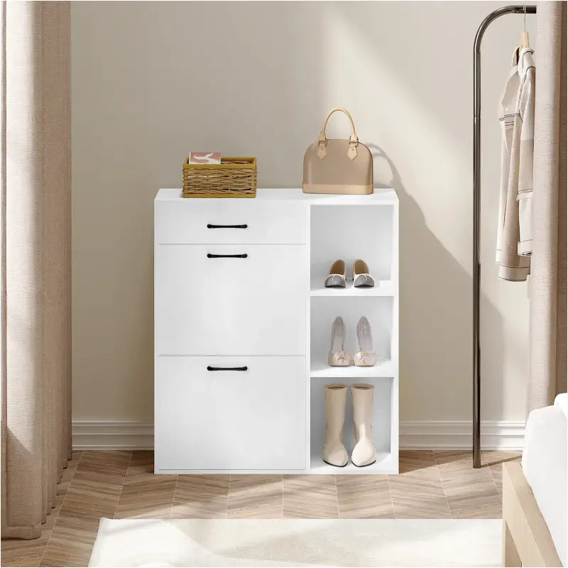 BukkitBow - Schoenenrek / Schoenenkast met Lade en Open Compartimenten - Ruimtebesparend - 80x90x30cm