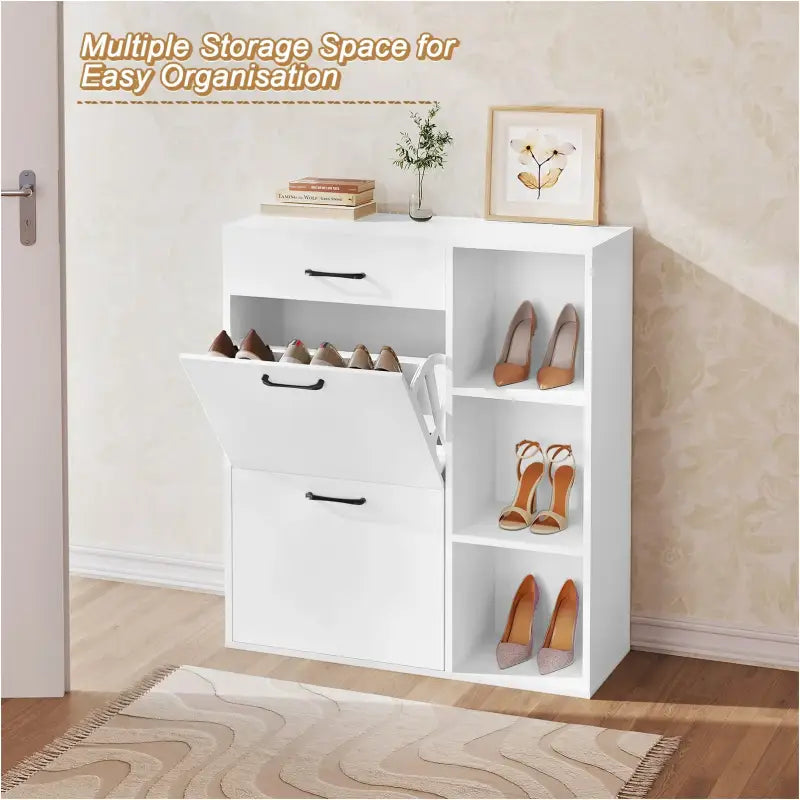 BukkitBow - Schoenenrek / Schoenenkast met Lade en Open Compartimenten - Ruimtebesparend - 80x90x30cm
