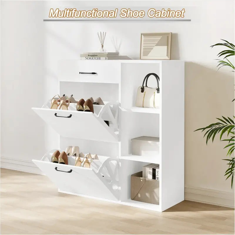 BukkitBow - Schoenenrek / Schoenenkast met Lade en Open Compartimenten - Ruimtebesparend - 80x90x30cm