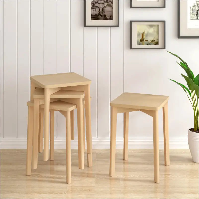 BukkitBow - Set Houten Krukken - Natuurlijk Beukenhout - Stapelbaar - Vochtbestendig - Zithoogte: 44.5CM