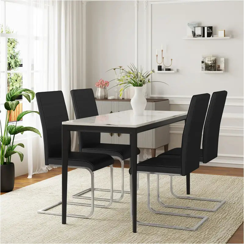 BukkitBow - Set van 2 Eetkamerstoelen Lederen/Fluweel - Met Hoge Rugleuning en Metalen Poten - Zithoogte 48,5CM