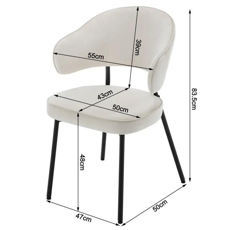 BukkitBow - Set van 2 Fluwelen Eetkamerstoelen / Fauteuils - met Metalen Poten - Breed en Comfortabel - Zithoogte: 48CM