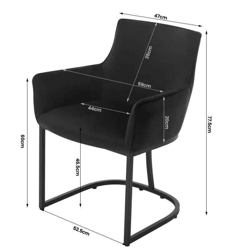 BukkitBow - Set van 2 Fluwelen Eetkamerstoelen - met Metalen Poten - Stabiel en Comfortabel - Zithoogte: 46.5CM