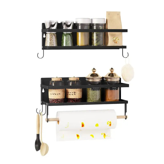 BukkitBow - Set van 2 Kruidenrekken - Metaal en Hout Stang - Multifunctioneel en Ruimtebesparend - Modern en Minimalistisch